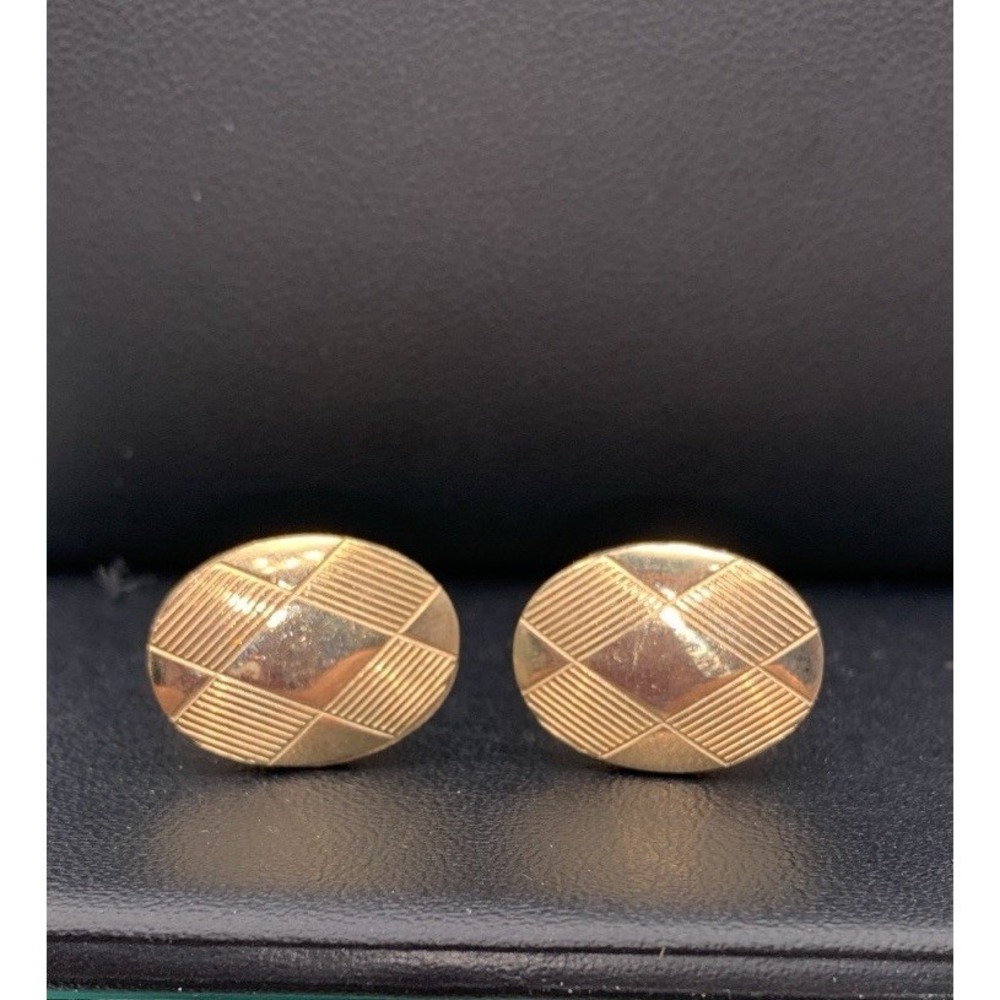 Vintage Gold Tone Oval Etched Cufflinks Simple Timeless Classic
